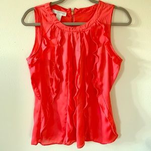 Kenar Sleeveless Satin Ruffle Blouse